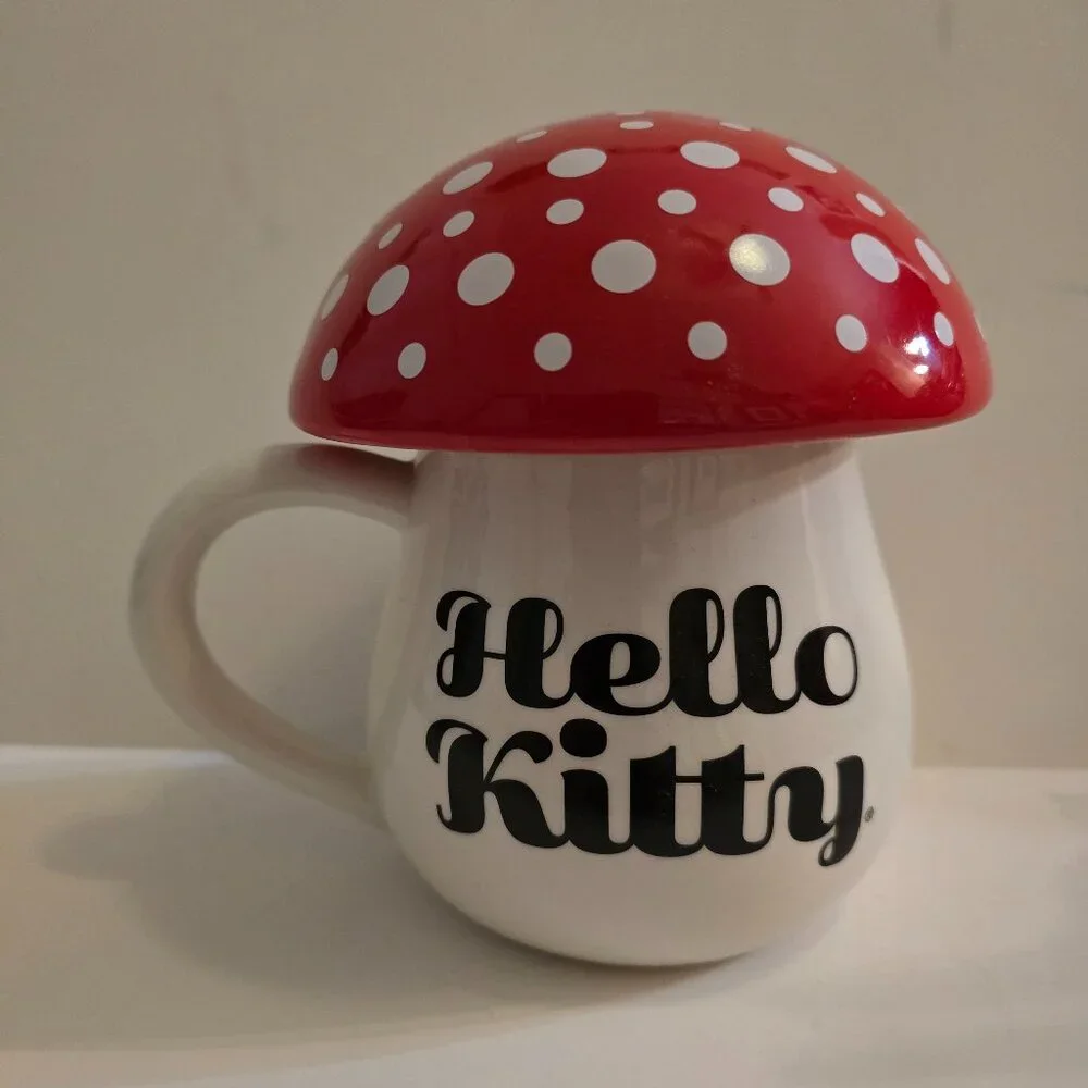 Hello Kitty Mushroom Mug With Lid Sanrio Kawaii Cottagecore Ceramic Cup